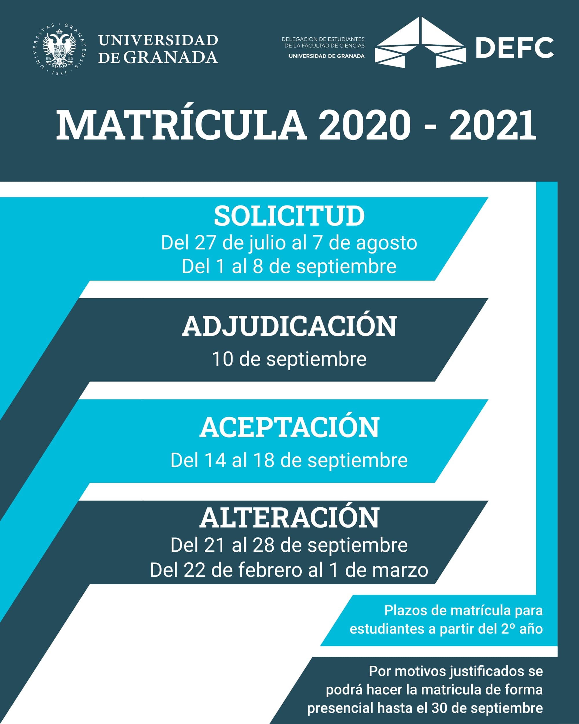 Plazos de matrícula del curso 2020-2021
