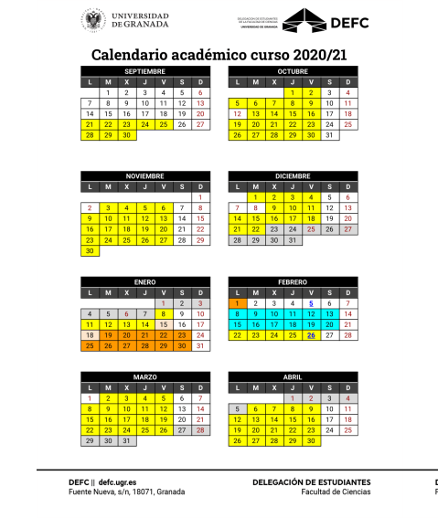 Calendario académico del curso 2020/21