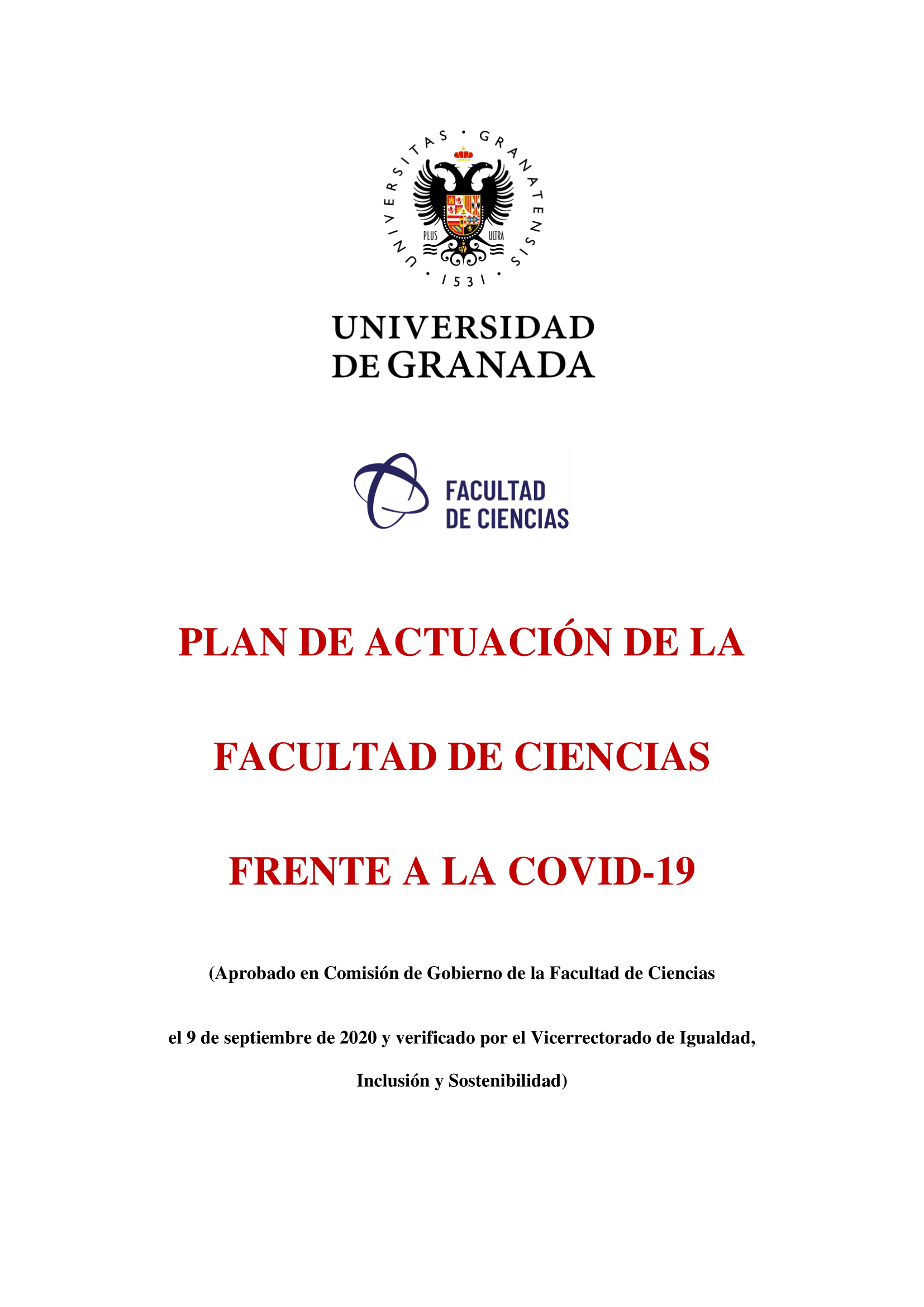 Plan de Actuación de la Facultad de Ciencias frente a la COVID-19