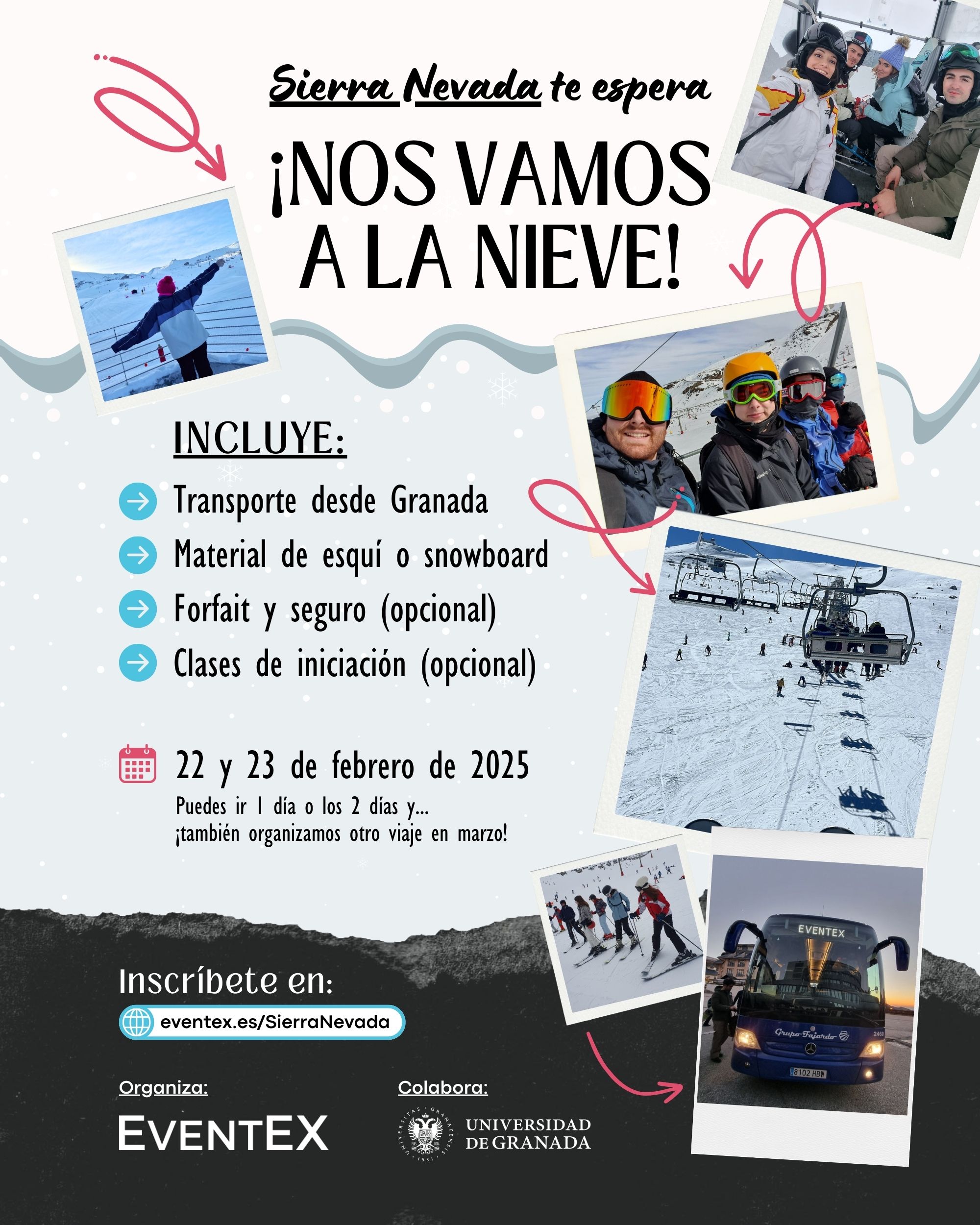 Cartel Sierra viaje a Seirra Nevada los dias 22 y 23 de febrero de 2025