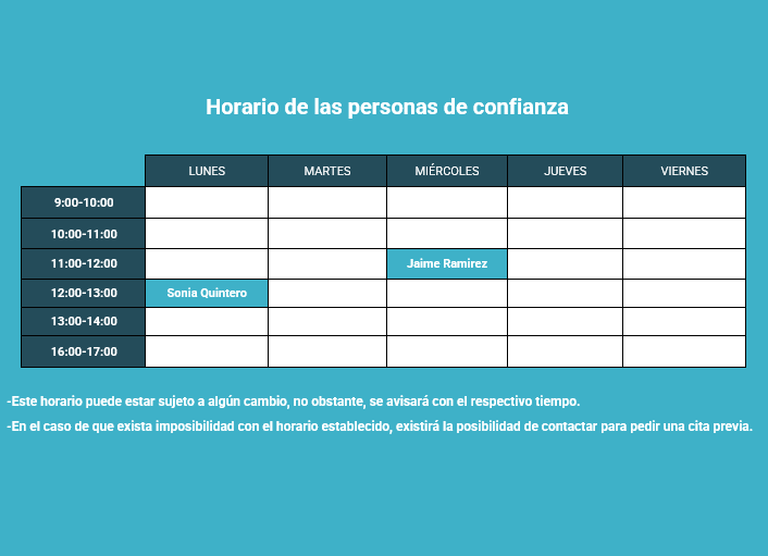 Horario personas confianza horario