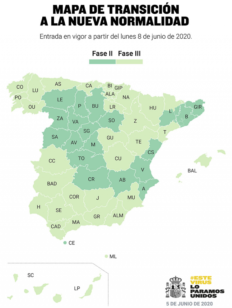 Mapa de transición a la nueva normalidad (8 de junio) Mapa de transición a la nueva normalidad (8 de junio)
